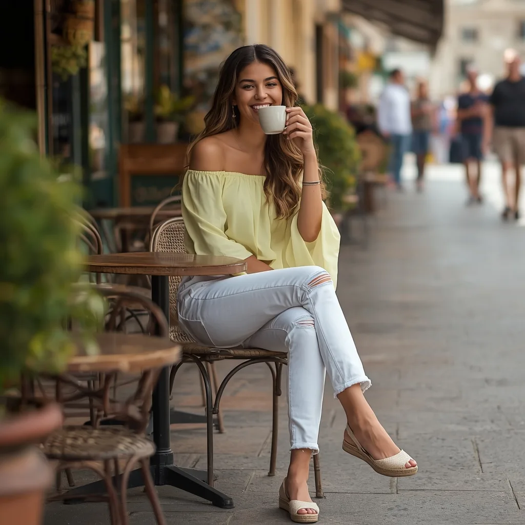 Beautiful Girl Enjoying a Leisurely Afternoon at a Cafe