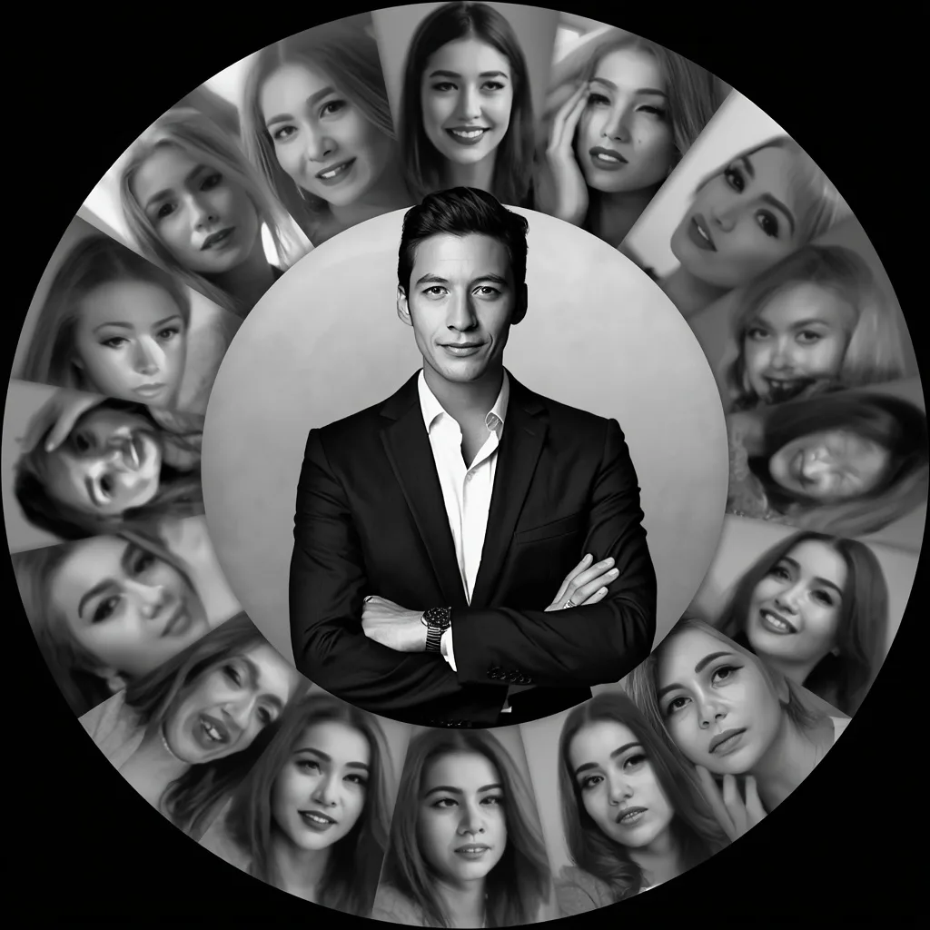 Circular Portrait Collage: Black and White Expressions