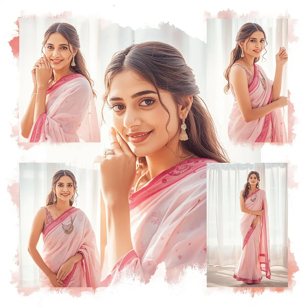 Creative Watercolor Brush Strokes Framing Festival Saree