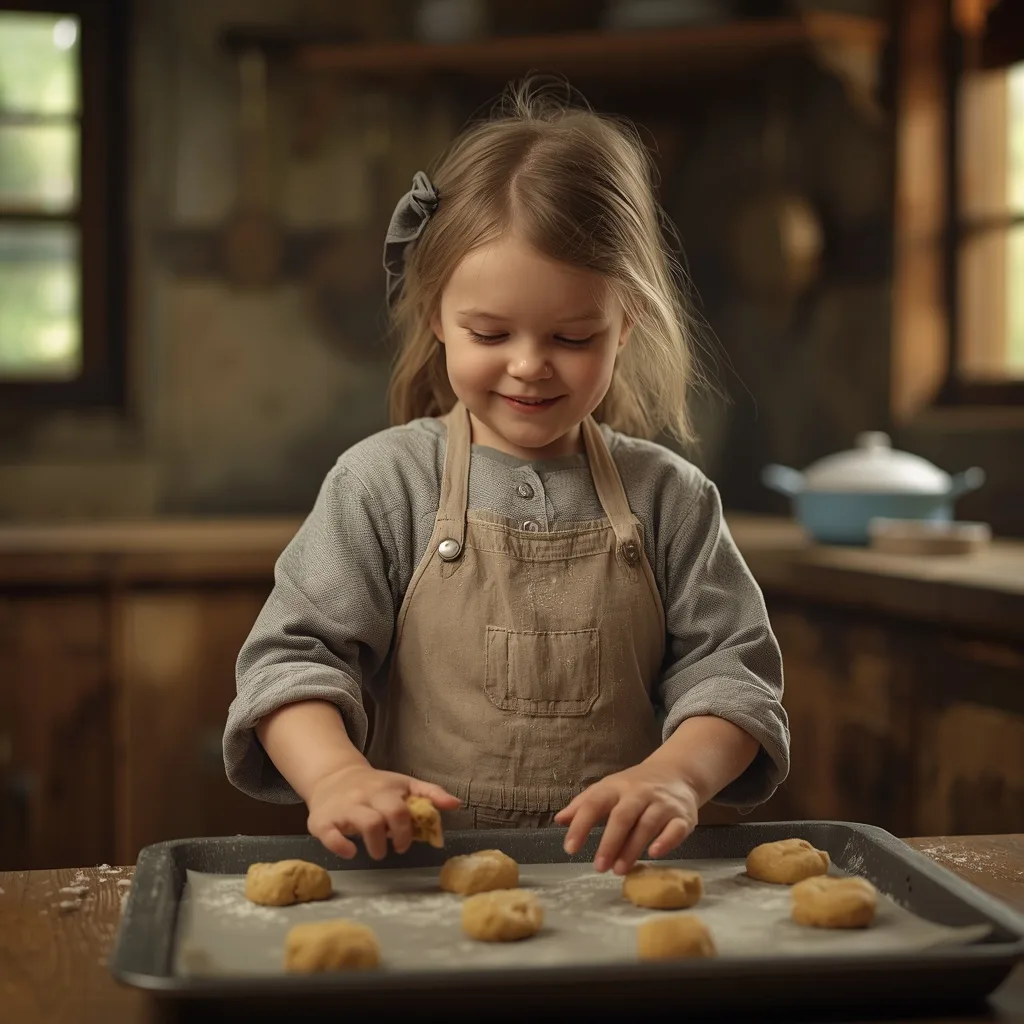 Cute Girl in Western Dress, Baking Cookies in a Country Kitchen