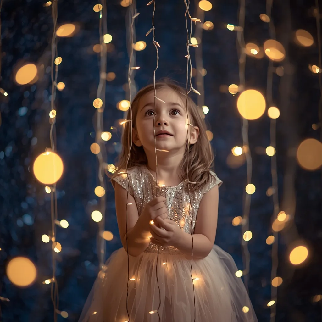 Cute Girl's Magical Moment with Fairy Lights – stylish girls ai prompts – AI generated example