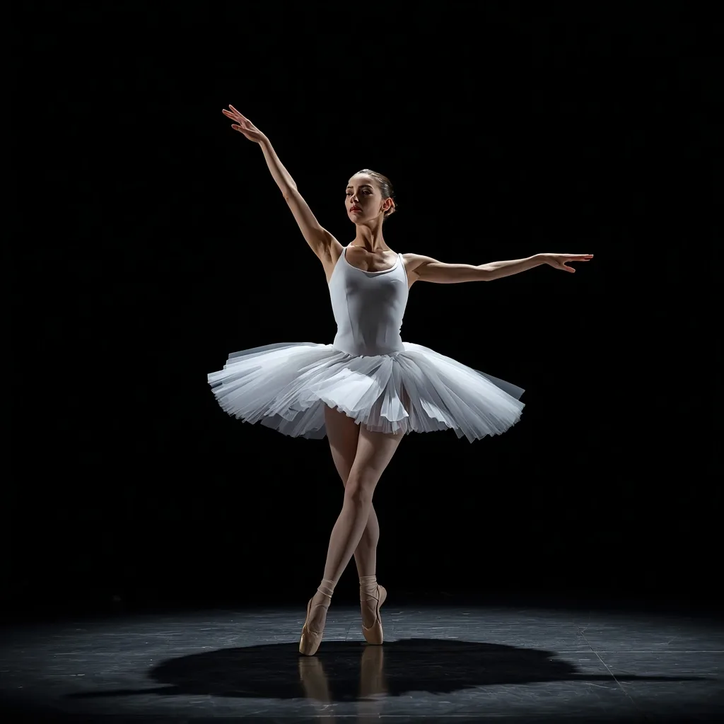 Elegant Ballerina Caught Mid-Pirouette in Spotlight