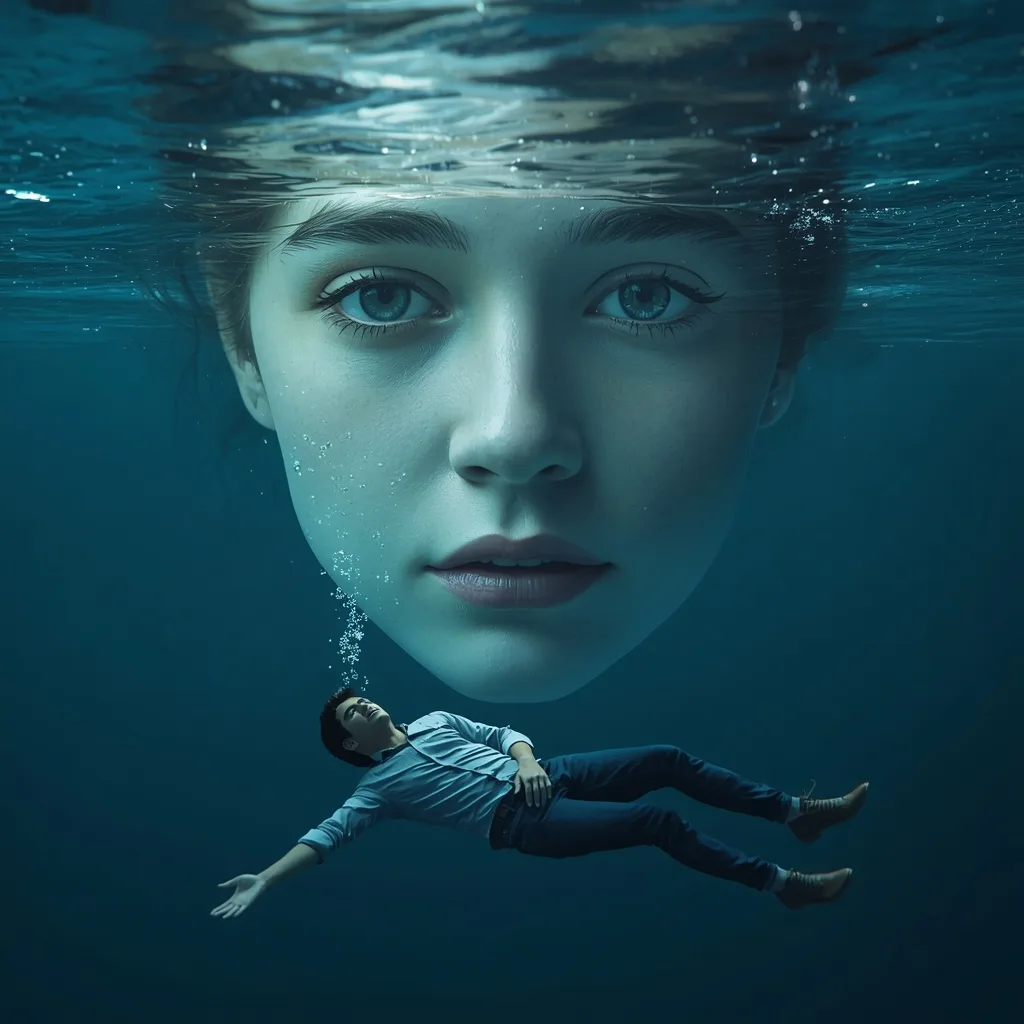 Emotional Couple's Dreamy Underwater Romance with Ethereal Faces