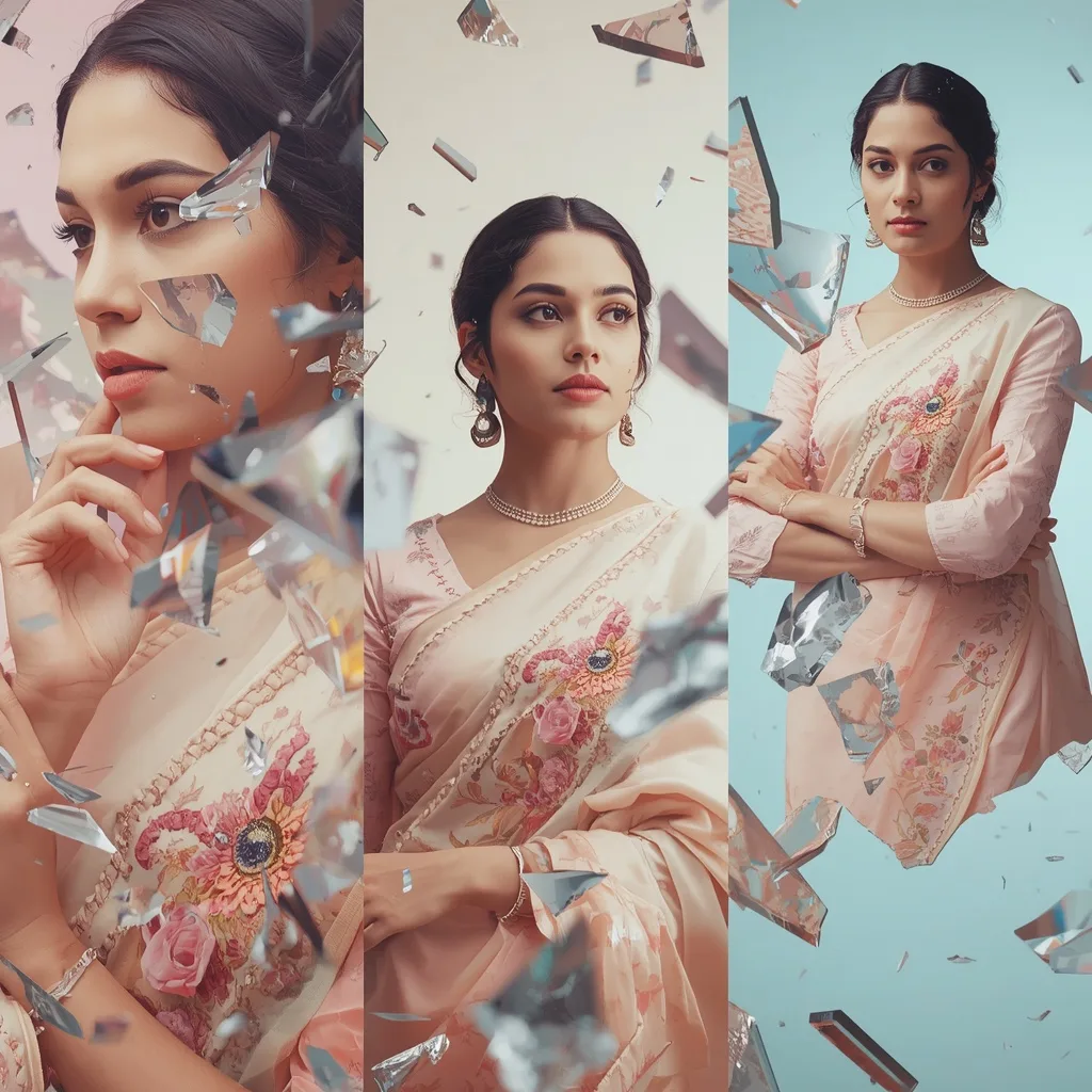 Modern Sonic Boom Glass Shattering Saree Collage