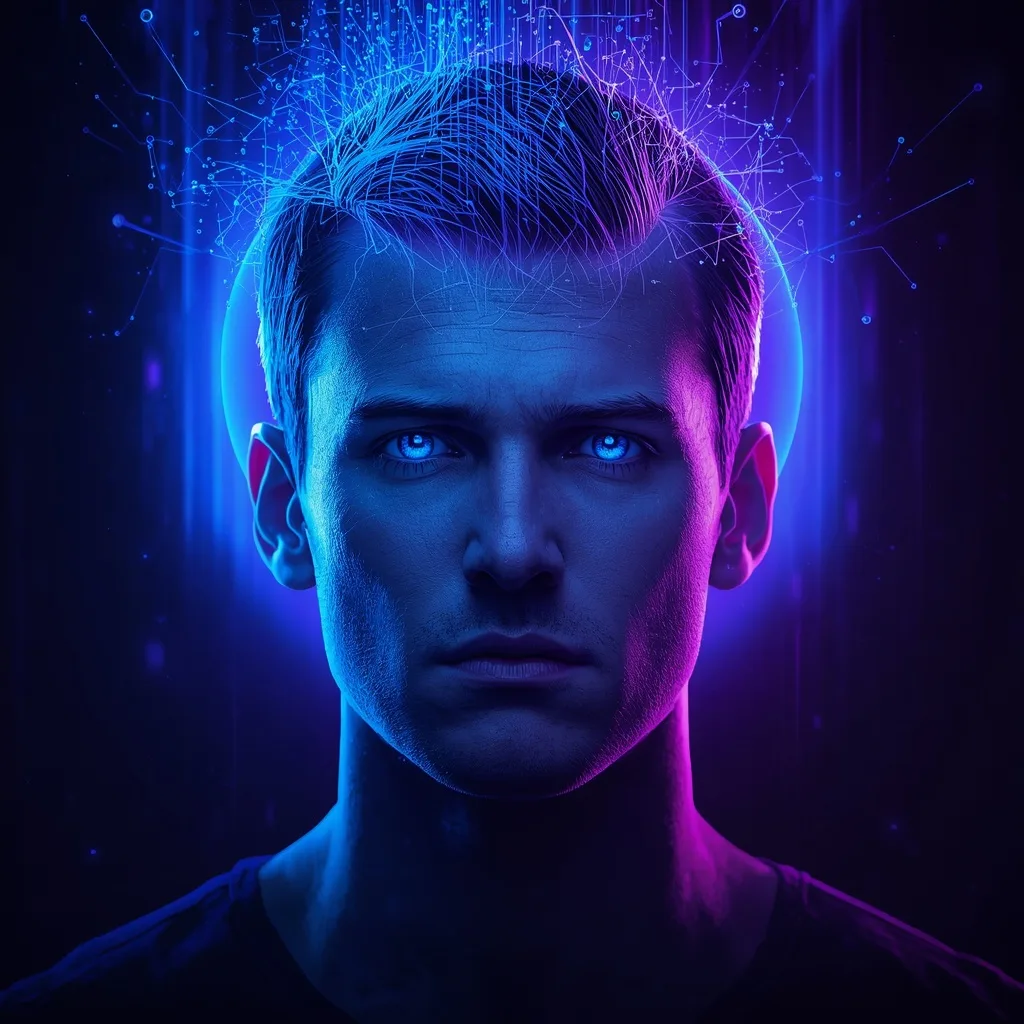 Photorealistic Sci-Fi Thriller Poster of a Man with Data Stream Aura – Modern Men's Grooming and Lifestyle Photography prompts – AI generated example