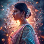 Festive Pastel Saree Quantum Magnetic Grid Tornado Collage | Hyper Futuristic Prompt | prompt for gemini ai girl in saree 2026 download
