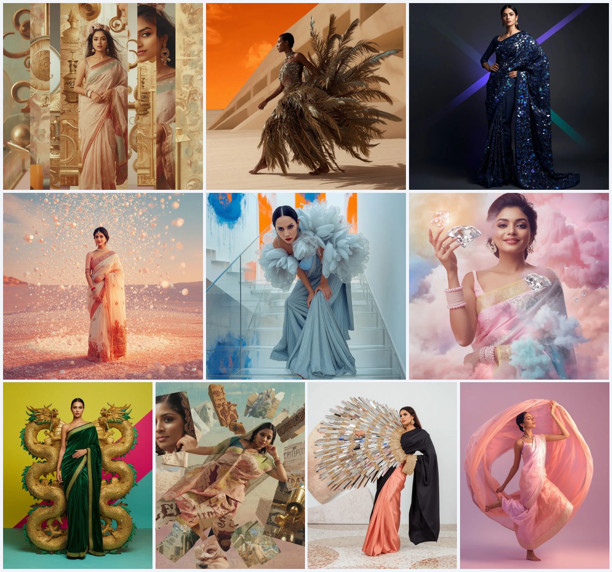 New 10 AI Prompts for Stylish Modern Women with Premium Aesthetic Saree Photography | prompt for traditional look for girl and girl