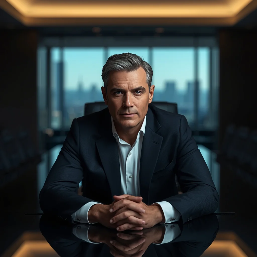 A Male CEO's Commanding Presence in a Sleek, Modern Boardroom — AI image prompt