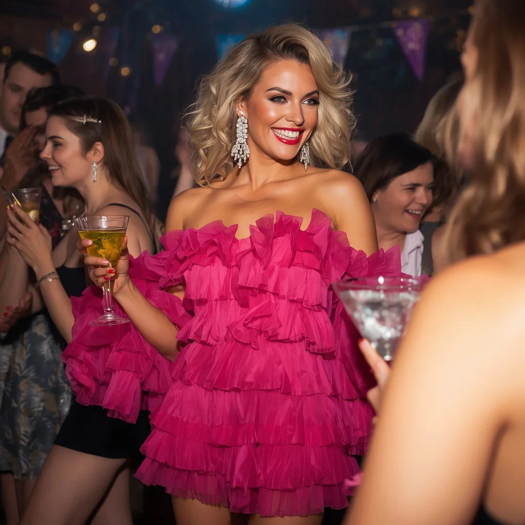 Bold and Bright: A Fuchsia Ruffled Mini Dress — AI image prompt