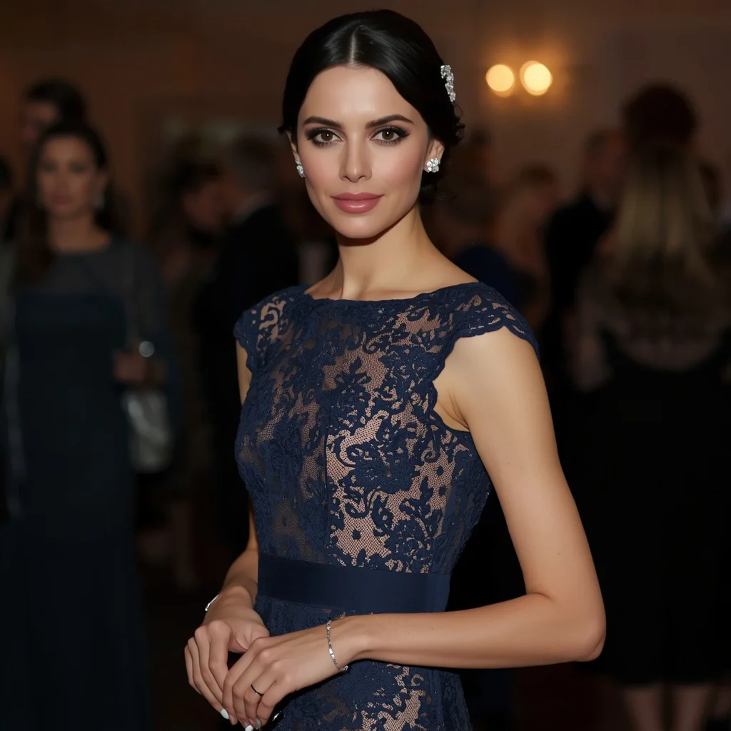 Elegant Lace Sheath Dress at a Sophisticated Gala — AI image prompt
