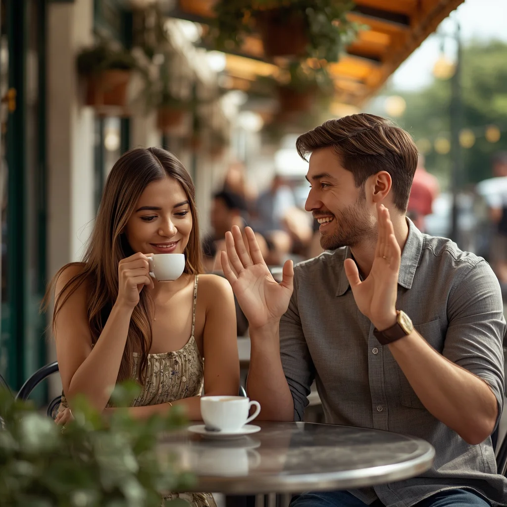 First Date Delight: A Cute Couple's Awkward yet Sweet Encounter — AI image prompt