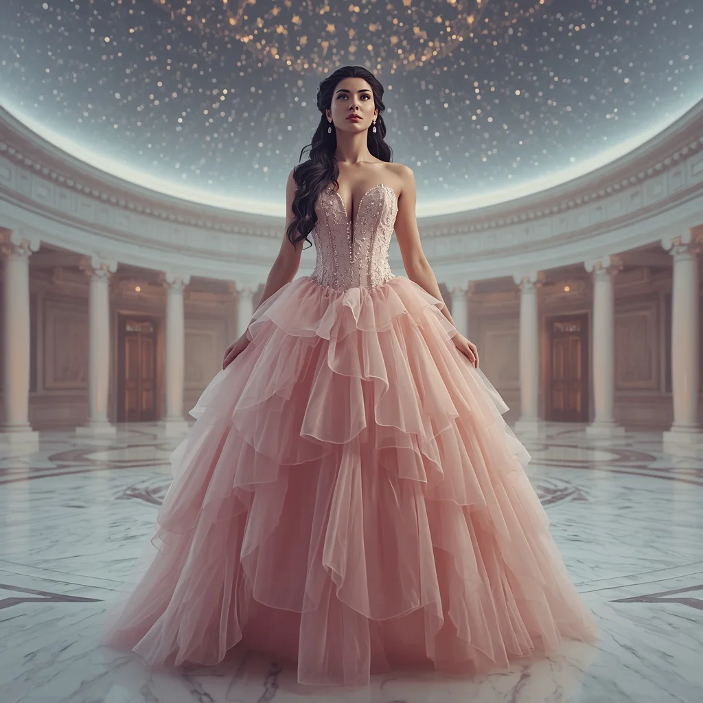 Modern Fairytale in a Celestial Pink Organza Ball Gown — AI image prompt
