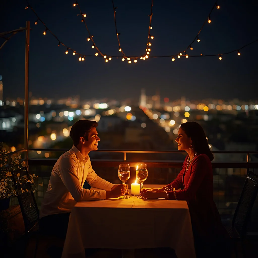 Romantic Starlit Dinner: Couple on a Rooftop — AI image prompt