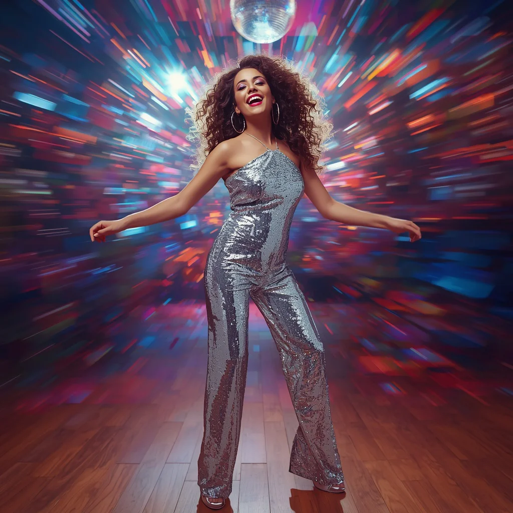 Sparkling Silver Jumpsuit for an Extravagant Disco Night — AI image prompt