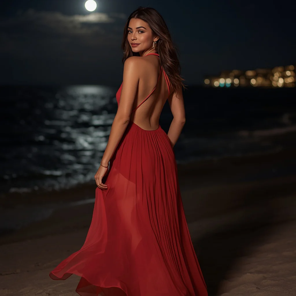 The Alluring Charm of a Backless Halter Neck Dress — AI image prompt